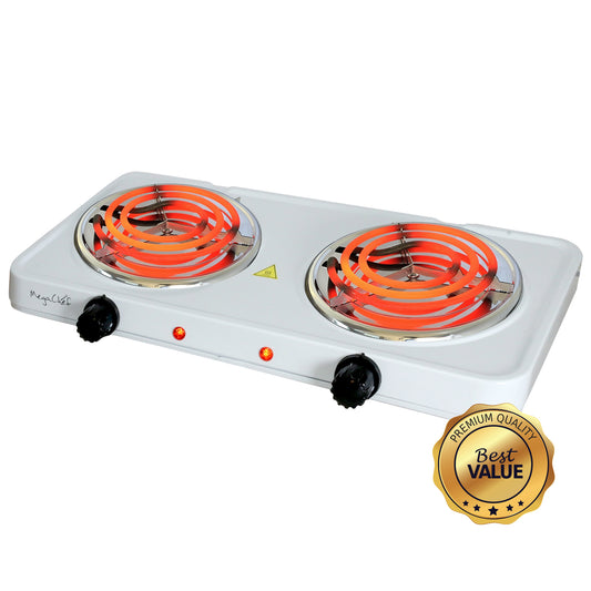 MegaChef MegaChef Electric Easily Portable Ultra Lightweight Dual Coil Burner Cooktop Buffet Range in White