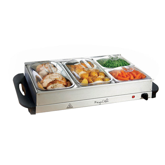 MEGACHEF MegaChef Buffet Server &amp; Food Warmer With 4 Removable Sectional Trays , Heated Warming Tray and Removable Tray Frame