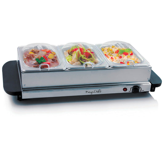 MEGACHEF MegaChef Buffet Server &amp; Food Warmer With 3 Removable Sectional Trays , Heated Warming Tray and Removable Tray Frame