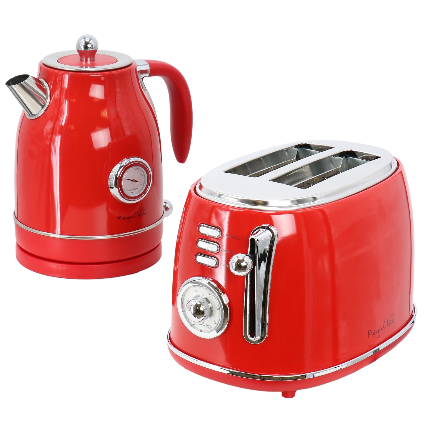 MegaChef MegaChef 1.7 Liter Electric Tea Kettle and 2 Slice Toaster Combo in Red