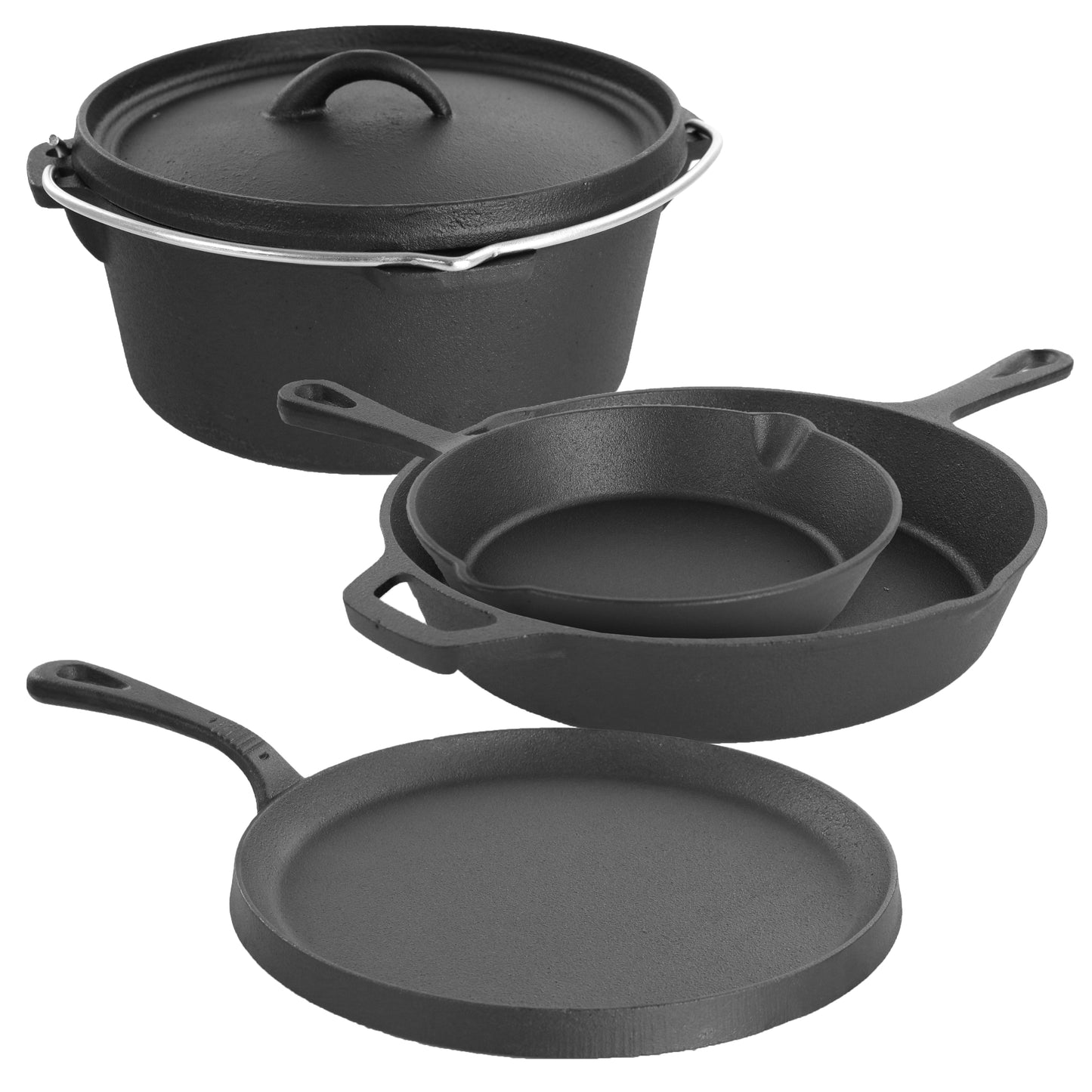 MegaChef MegaChef Pre-Seasoned Cast Iron 5-Piece Kitchen Cookware Set, Pots and Pans
