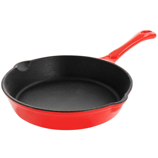 MegaChef MegaChef Enameled Round 8 Inch PreSeasoned Cast Iron Frying Pan in Red