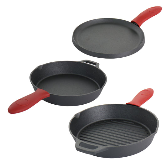 Megachef MegaChef Pre-Seasoned Cast Iron 6 Piece Set with Red Silicone Holders