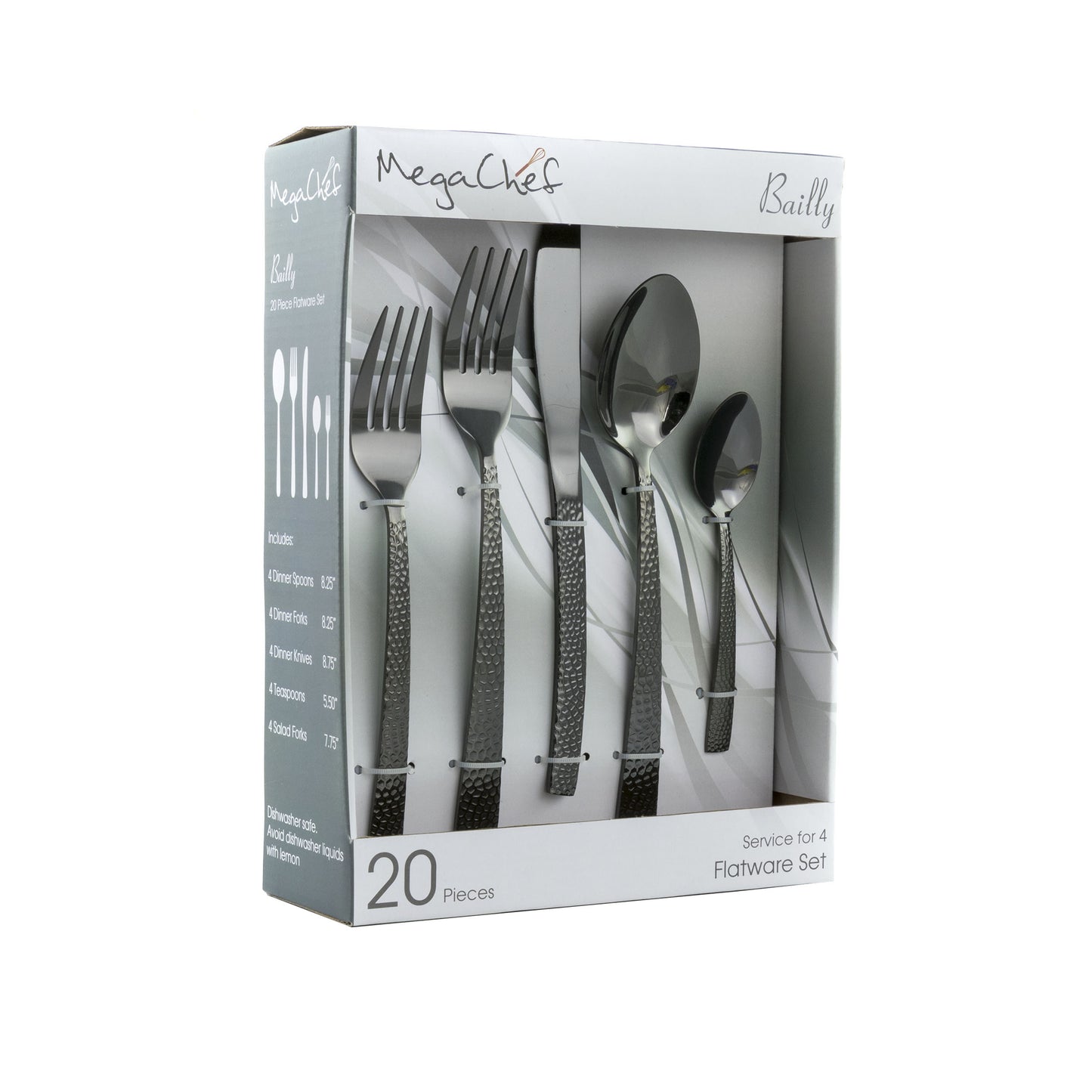 MegaChef MegaChef Baily 20 Piece Flatware Utensil Set, Stainless Steel Silverware Metal Service for 4 in Black