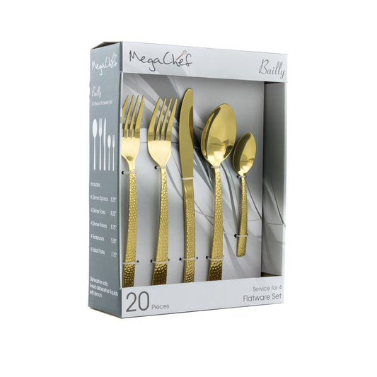 MegaChef MegaChef Baily 20 Piece Flatware Utensil Set, Stainless Steel Silverware Metal Service for 4 in Gold