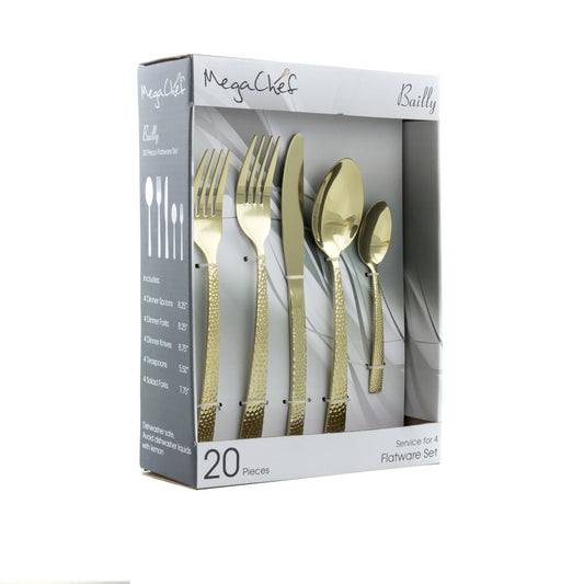 MegaChef MegaChef Baily 20 Piece Flatware Utensil Set, Stainless Steel Silverware Metal Service for 4 in Light Gold