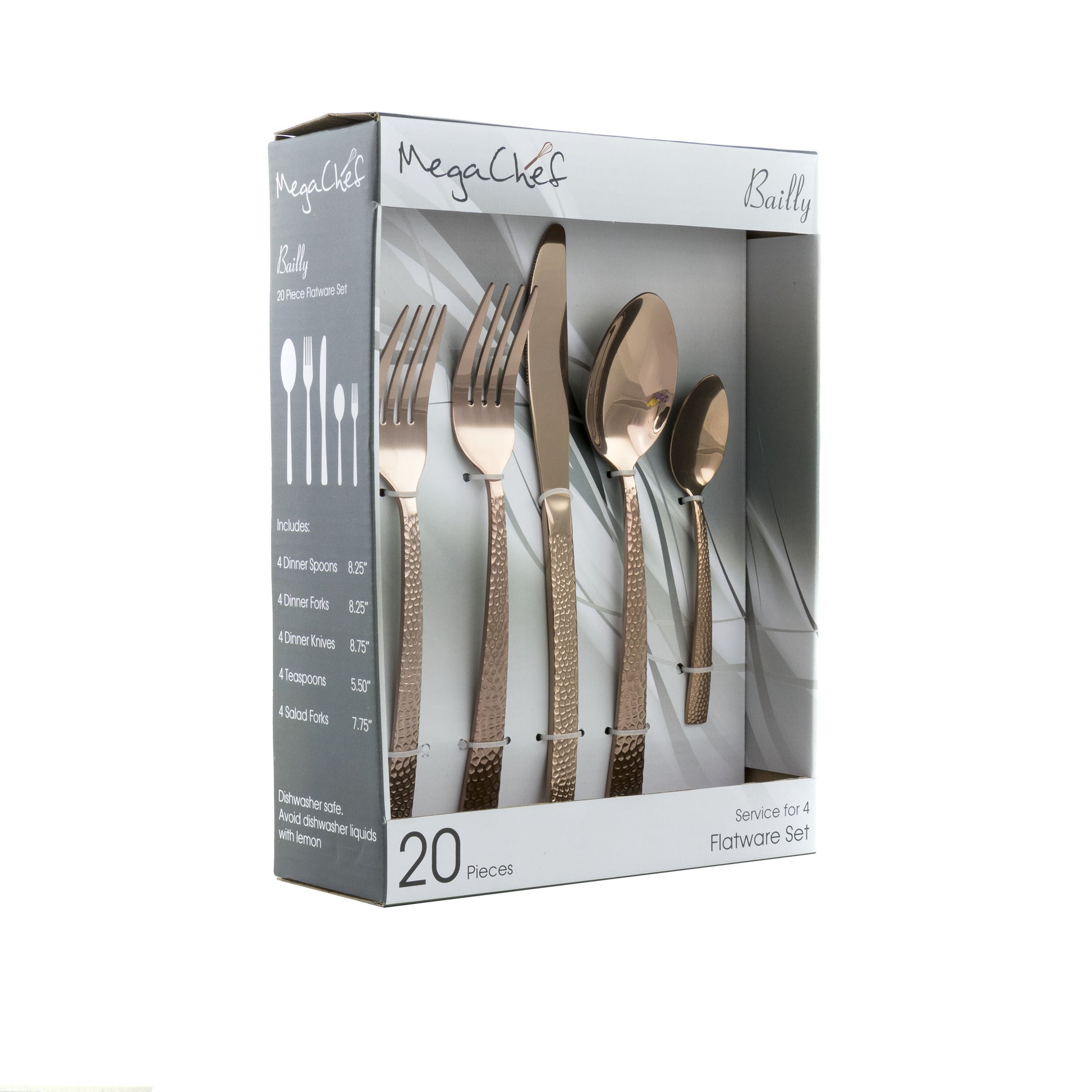 MegaChef MegaChef Baily 20 Piece Flatware Utensil Set, Stainless Steel Silverware Metal Service for 4 in Rose Gold