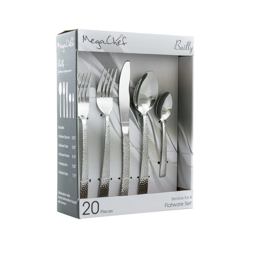 MegaChef MegaChef Baily 20 Piece Flatware Utensil Set, Stainless Steel Silverware Metal Service for 4 in Silver