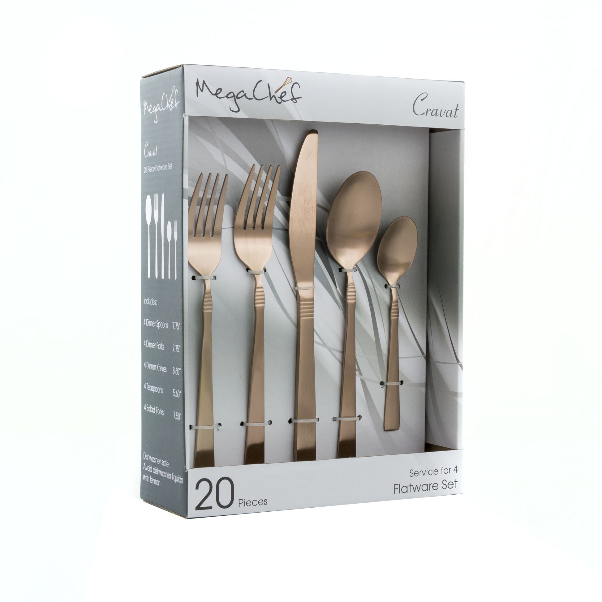 MegaChef MegaChef Cravat 20 Piece Flatware Utensil Set, Stainless Steel Silverware Metal Service for 4 in Matte Rose