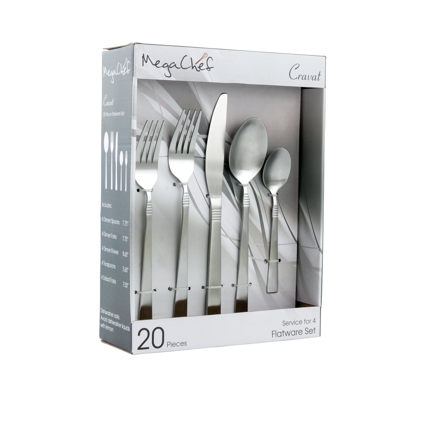 MegaChef MegaChef Cravat 20 Piece Flatware Utensil Set, Stainless Steel Silverware Metal Service for 4 in Matte Silver