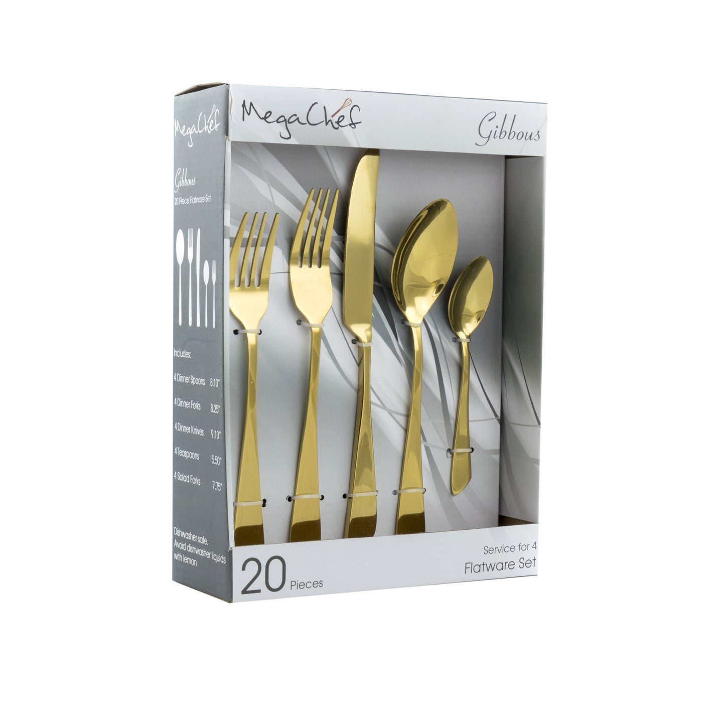 MegaChef MegaChef Gibbous 20 Piece Flatware Utensil Set, Stainless Steel Silverware Metal Service for 4 in Gold