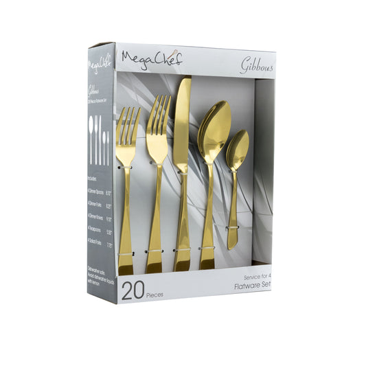 MegaChef MegaChef Gibbous 20 Piece Flatware Utensil Set, Stainless Steel Silverware Metal Service for 4 in Gold
