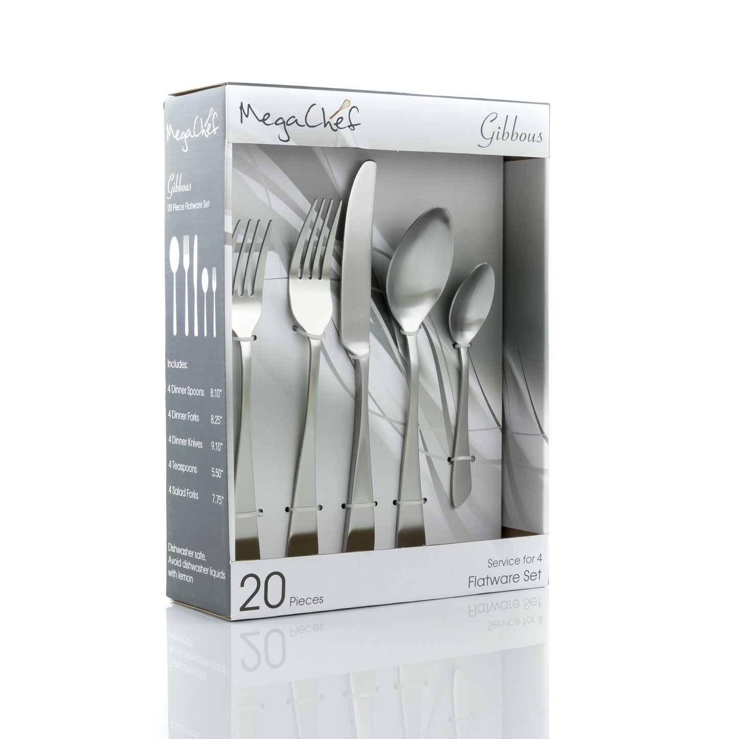 MegaChef MegaChef Gibbous 20 Piece Flatware Utensil Set, Stainless Steel Silverware Metal Service for 4 in Matte Silver