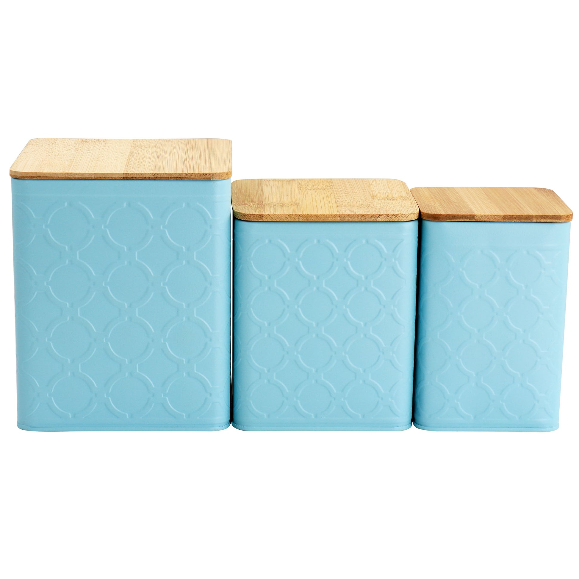 MegaChef MegaChef 3 Piece Square Iron Kitchen Canister Set with Bamboo Lids in Turquoise