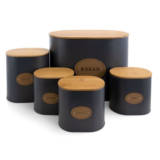 MegaChef MegaChef Kitchen Food Storage and Organization 5 Piece Canister Set in Grey with Bamboo Lids