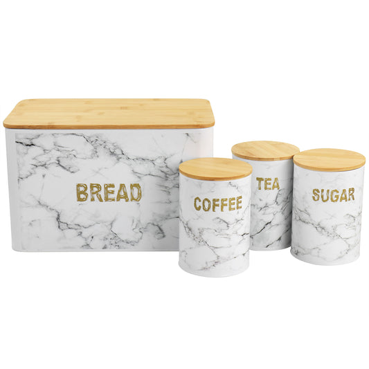 MegaChef MegaChef Kitchen Food Storage and Organization 4 Piece Iron Canister Set in Marble