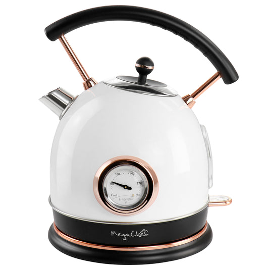 MEGACHEF MegaChef 1.8 Liter Half Circle Electric Tea Kettle with Thermostat in White