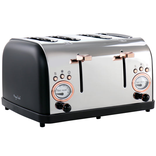 MEGACHEF MegaChef 4 Slice Wide Slot Toaster with Variable Browning in Black and Rose Gold