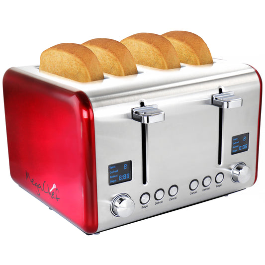 MegaChef MegaChef 4 Slice Toaster in Stainless Steel Red