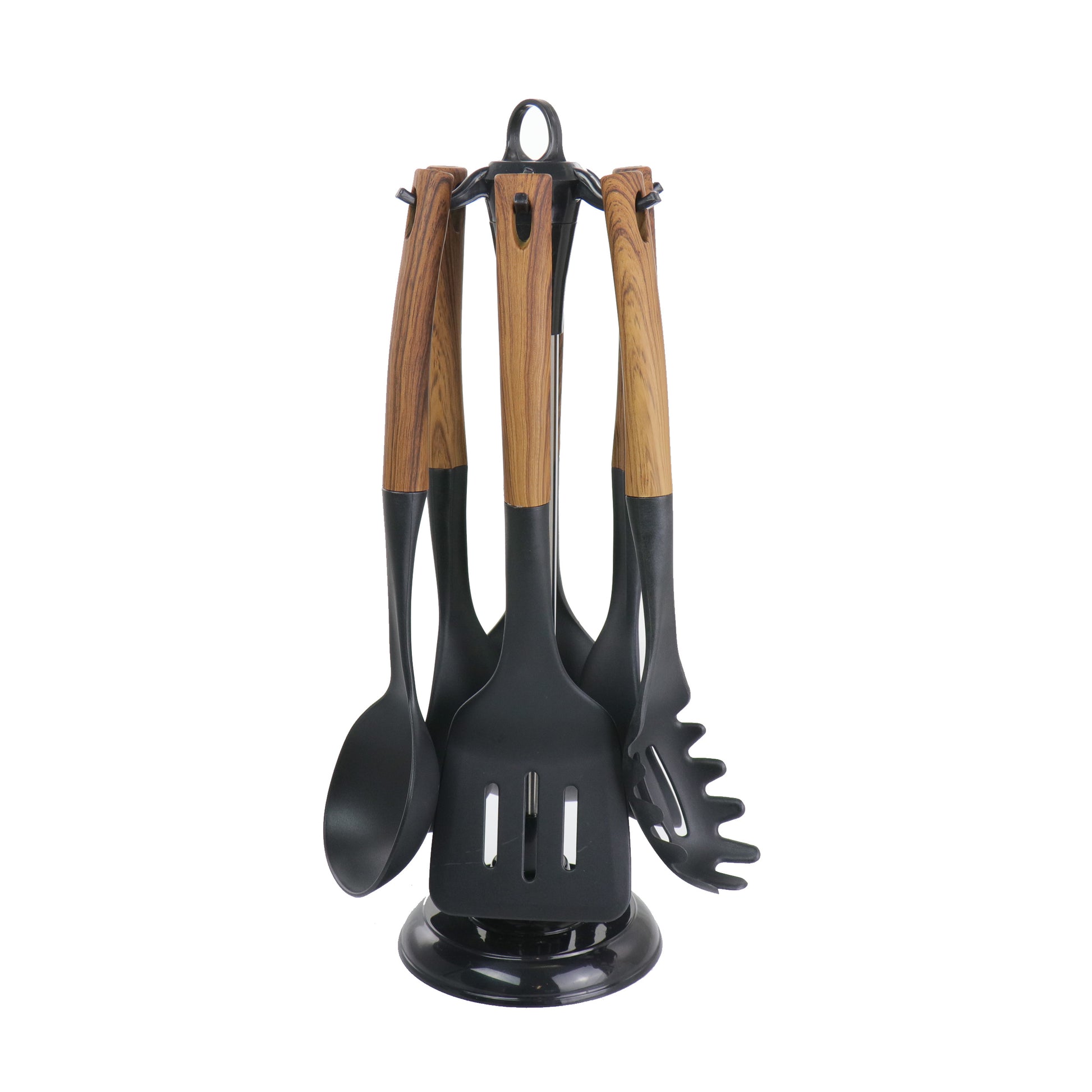 MegaChef MegaChef Black Nylon Cooking Utensils with Wood Design, Set of 7