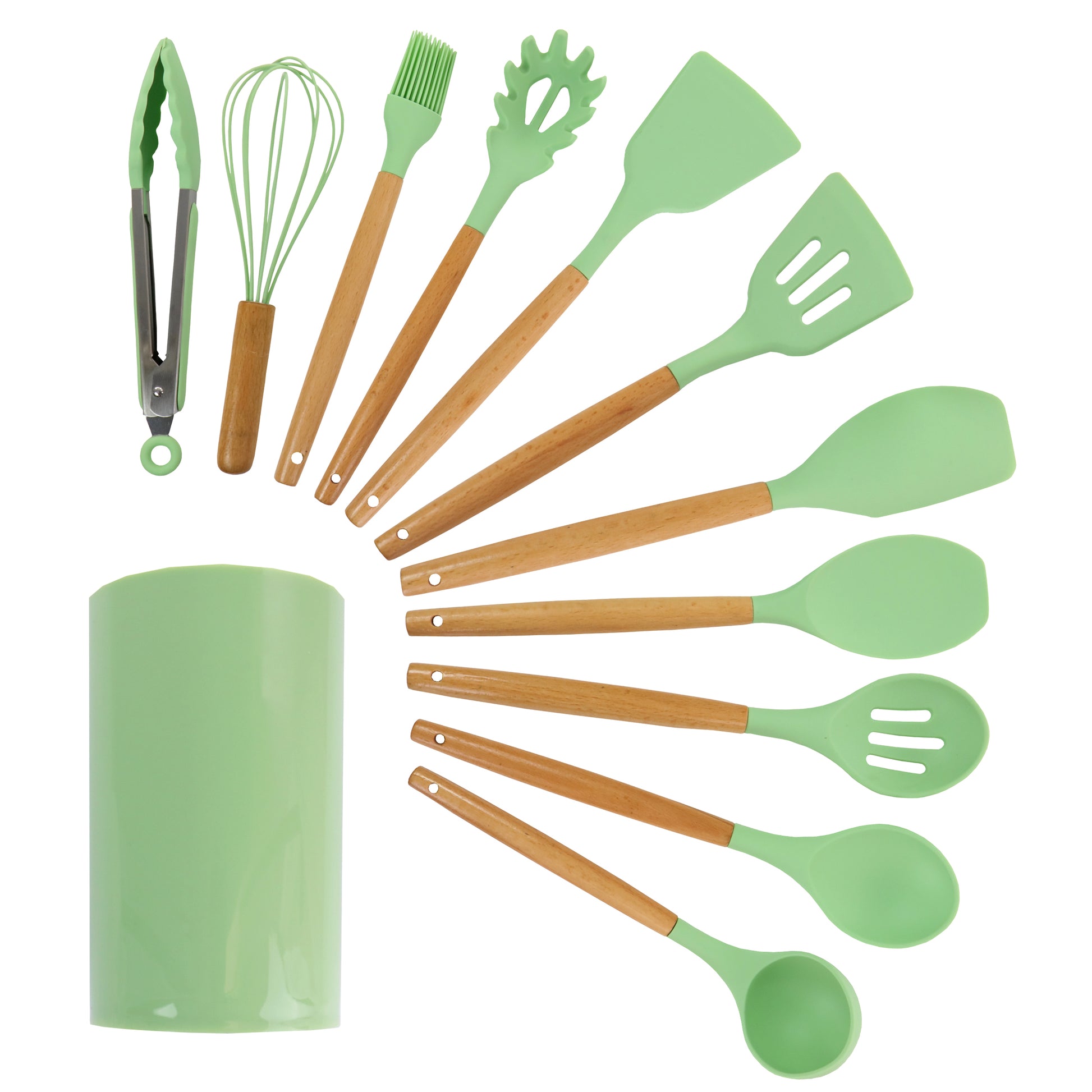 MegaChef MegaChef Mint Green Silicone and Wood Cooking Utensils, Set of 12