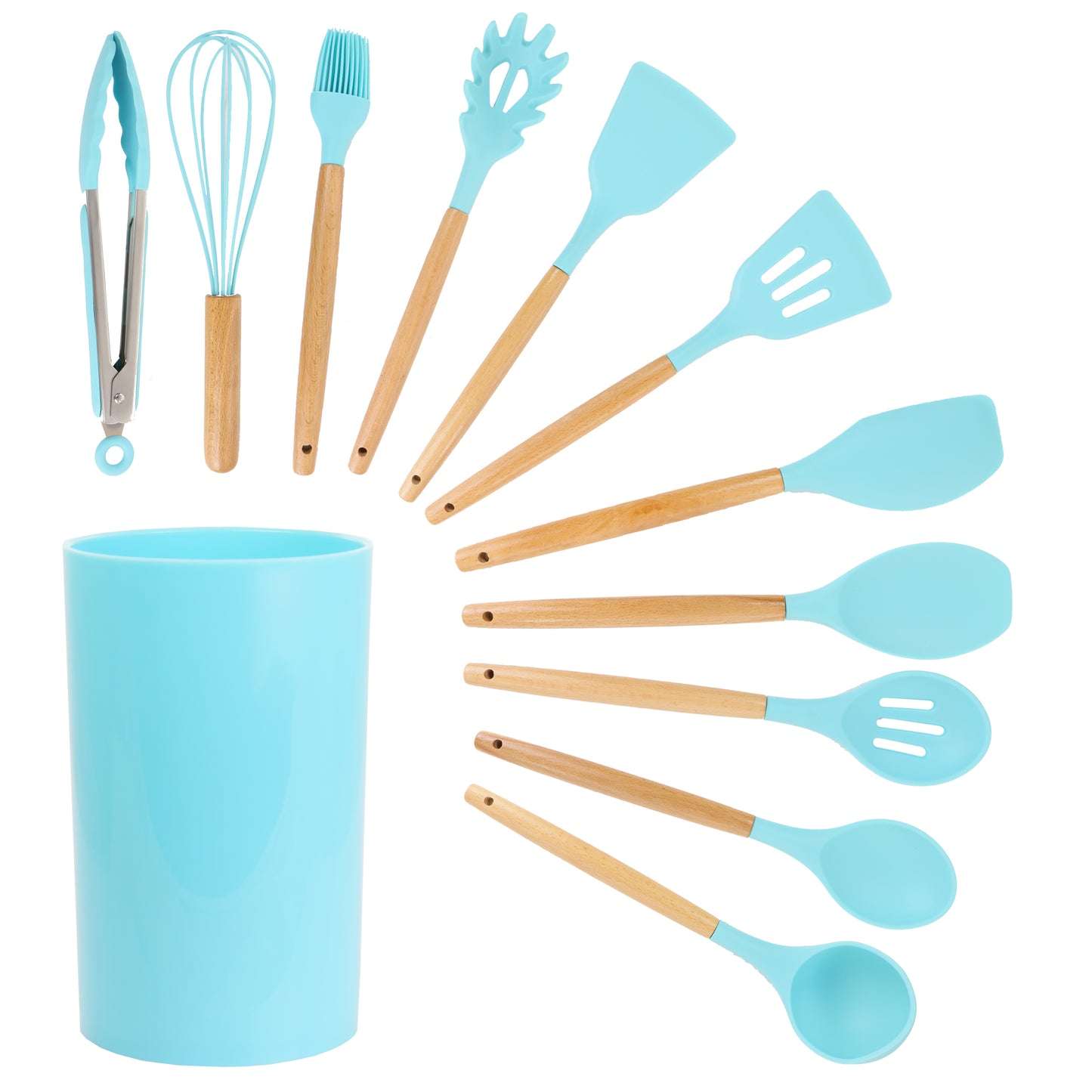 MegaChef MegaChef Light Teal Silicone and Wood Cooking Utensils, Set of 12