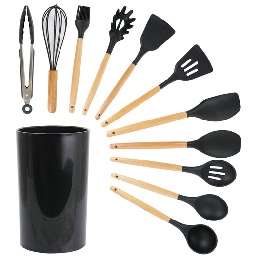 MegaChef MegaChef Black Silicone and Wood Cooking Utensils, Set of 12