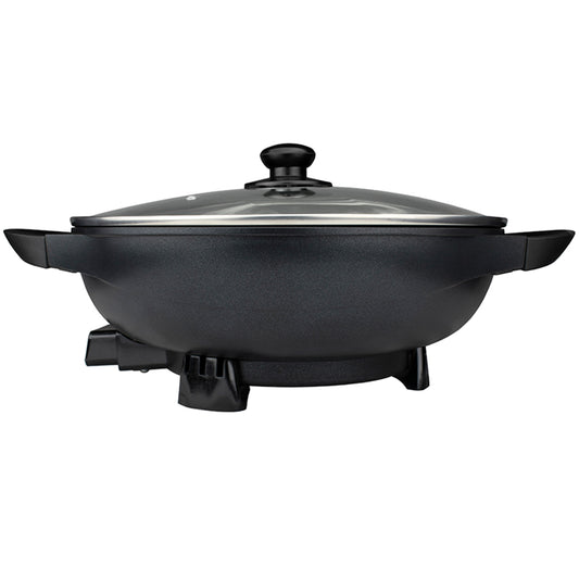 Brentwood Brentwood 13in Non-Stick Flat Bottom Electric Wok Skillet with Vented Glass Lid in Black
