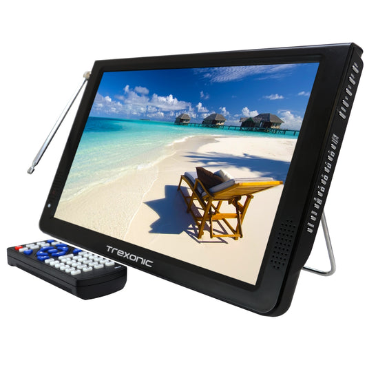 Trexonic Reconditioned Trexonic Portable Ultra Lightweight Rechargeable Widescreen 12" LED TV With HDMI,  SD, MMC, USB, VGA,  Headphone Jack, AV Inputs and Output And Built-in Digital Tuner and Detachable Antenna