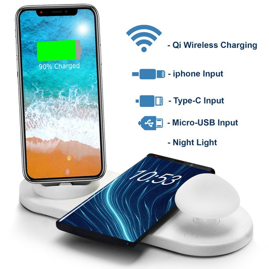 Trexonic Trexonic Wireless Charger 3 in 1 Charger Dock with Wireless Charging Station and Soft Light Toadstool Lamp