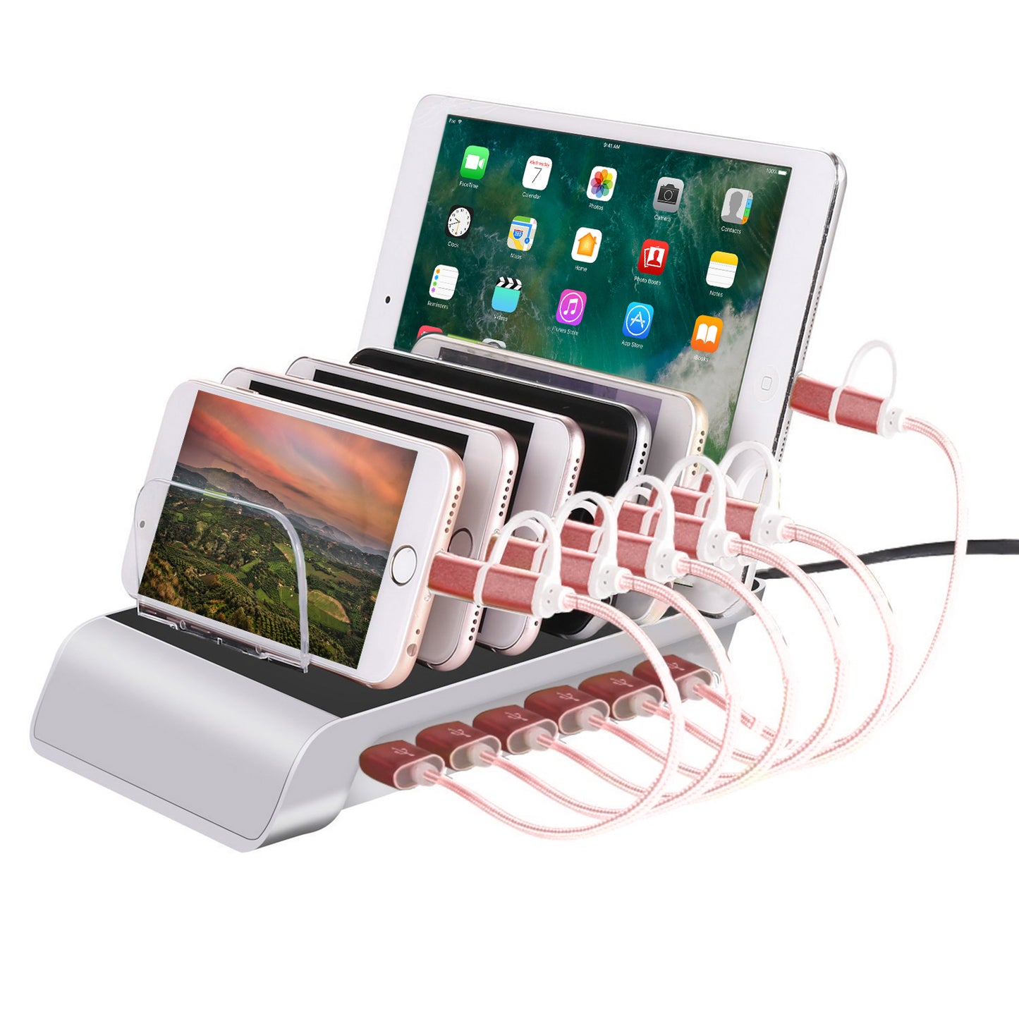 Trexonic Trexonic 10.2A 6-Port USB Charging Station with 6 Device Slots, Silver