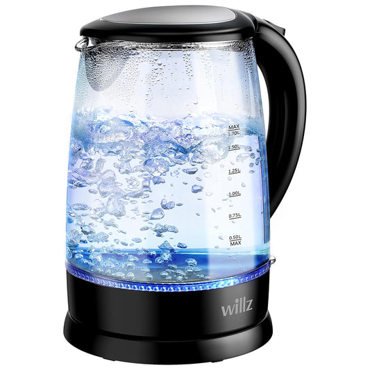 Willz Willz 1.7 Liter 1500 Watt Electric Glass Tea Kettle in Black with Auto Shut Off
